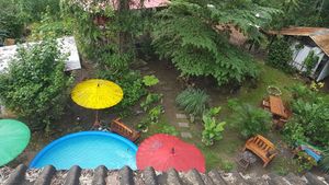 The garden from the rooftop at Gypsy Soul in Pai
