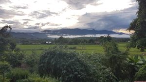 The rooftop view as the sun set at Gypsy Soul in Pai