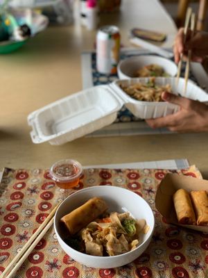 Drunken Noodles with tofu and veggies. at Thai Grindz & More in Ocean View