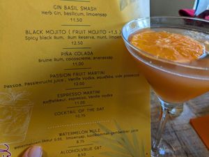 Passion fruit Martini/ pornstar with aquafaba at Osorio World's Kitchen in Ameland