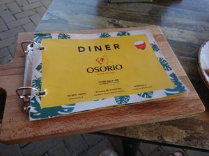 Dinner menu at Osorio World's Kitchen in Ameland