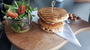 Burger at Vege & Joy in Saint-sauveur