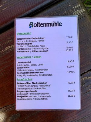 Speisekarte  at Boltenmühle in Neuruppin