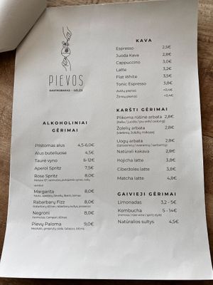 menu at Pievos in Birstonas