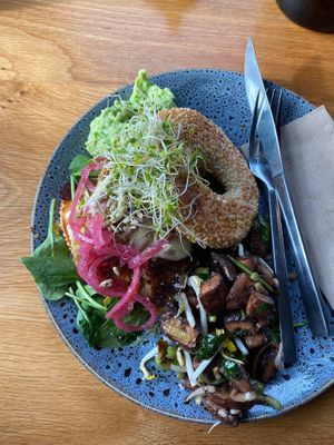 The vegan bagel + mushroom salad. So delicious, definitely recommend  at Heritage Coffee in Dunedin