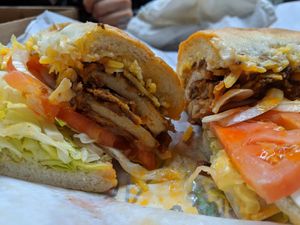 Chikn finger sub made of pressed and battered tofu at The Wurlitzer Pizza Co in North Tonawanda