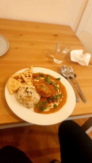 Butter lentis with croquette and naan. The best! at LoveUrth 러브얼스 in Busan