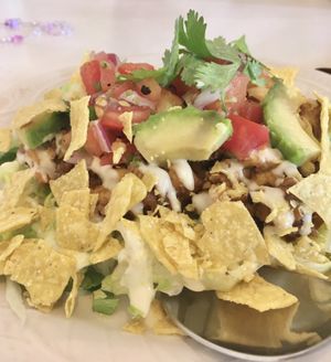Tempeh taco rice with tempeh and mushroom taco “meat”, avocado, vegan mayo, and salsa.  at LoveUrth 러브얼스 in Busan