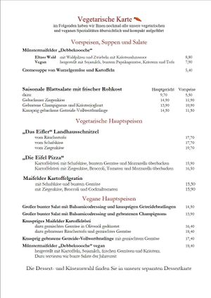 Veggie/Vegan page of the menu at Löffel's Landhaus in Muenstermaifeld