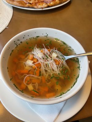 Noodle soup! Had small pieces of tofu in it   at Pizzeria Primavera in Bratislava