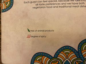 Sichtbar vegan gelabelt.  at Harissa in Almaty