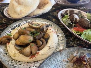 Hummus with mushrooms   at Harissa in Almaty