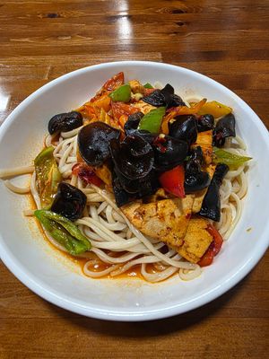 Lagman with tofu at As-Kazan in Almaty