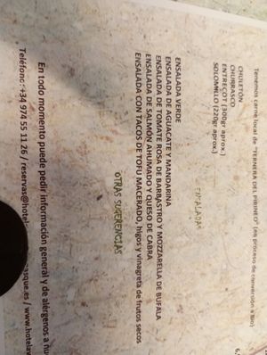 Carta con opciones veganas at Hotel Avenida in Benasque