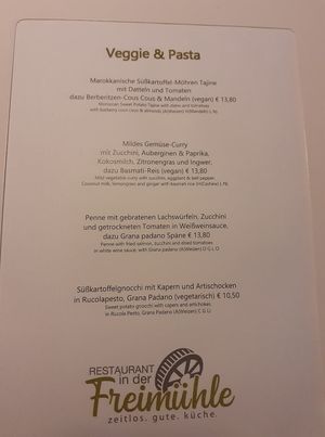 2 vegan main dishes at In der Freimühle in Girod