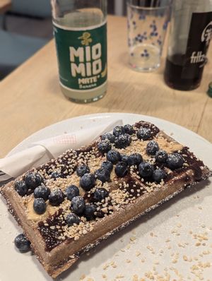 Vegan buckwheat waffle 🧇 with peanut butter topping at gofreak in Wroclaw