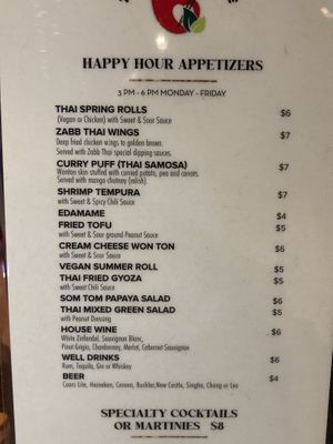 Happy Hour Menu  at Zabb Thai Cuisine Newport Beach in Newport Beach
