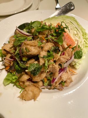 Vegan Larb with vegan chicken   at Zabb Thai Cuisine Newport Beach in Newport Beach