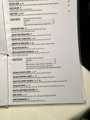 Vegan menu  at Zabb Thai Cuisine Newport Beach in Newport Beach