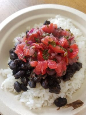 Rice and beans with pico at La Chia Vegana  in Lake Worth