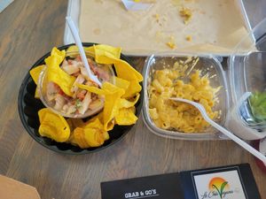 Mac & cheese and Ceviche & Plantains. Aewesome!! at La Chia Vegana  in Lake Worth