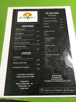 Menu at La Chia Vegana  in Lake Worth