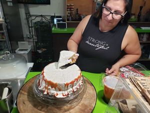 Jennifer was so sweet and we loved loved the freshly baked guava cake!! at La Chia Vegana  in Lake Worth