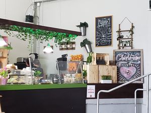Industrial casual walk up counter at La Chia Vegana  in Lake Worth