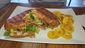 Cuban sandwich made with Oyster mushrooms. My husband loved it. at La Chia Vegana  in Lake Worth