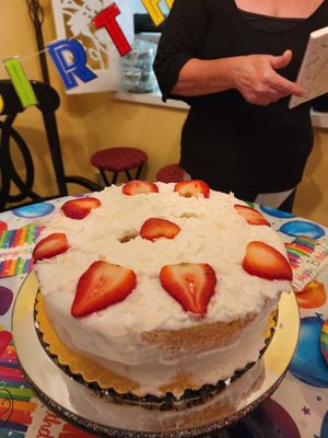 Birthday cake. Delicious guava . at La Chia Vegana  in Lake Worth