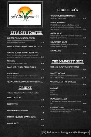 Menu 2 at La Chia Vegana  in Lake Worth