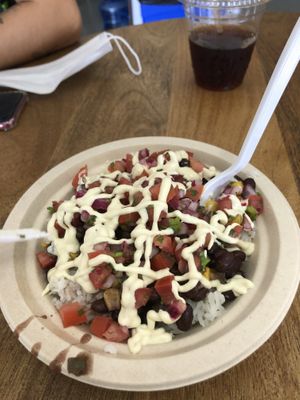 Rice and beans at La Chia Vegana  in Lake Worth