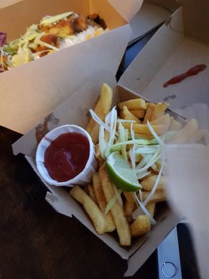 Katsu curry and fries. Delicious. at Seitan Hustle in Fleetwood