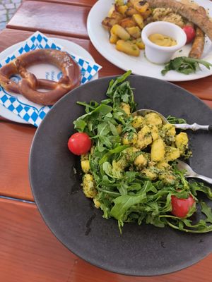 The vegan gnocchi (please excuse my mother's meat based meal in the background) at Paulaner am Dom in Frankfurt