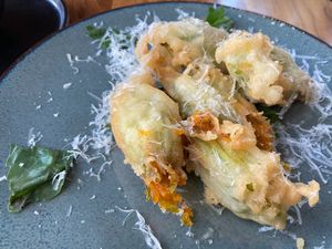 Fiori di zucca: fried zucchini flowers stuffed with ricotta at BAIA in San Francisco