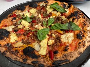 Spicy sausage & peppers pizza at BAIA in San Francisco