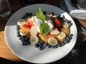 This pancake dish was absolutely as dreamy as it looks. Fruity, whipped creamy, little hint cornmealy, big scream of delicious!! at BAIA in San Francisco