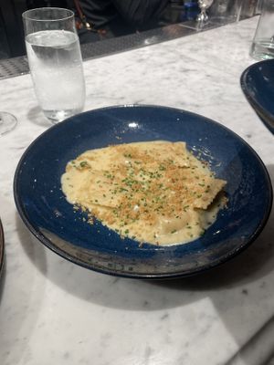 Ravioli with white wine, cream & bread crumbs.  at BAIA in San Francisco