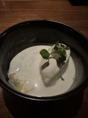 Already-melted ice cream that came out as one course of a Valentine’s Day meal.  at BAIA in San Francisco