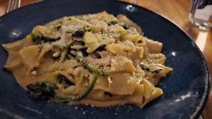 Pappardelle with bechamel, cabbage,  broccoli at BAIA in San Francisco