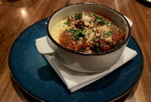 Neatballs on polenta  at BAIA in San Francisco