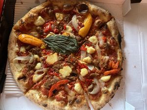 Spicy sausage pizza at BAIA in San Francisco