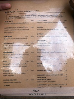 Menu at Bio Pizzeria Vero in Vienna