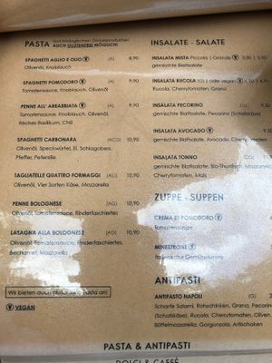 Menu at Bio Pizzeria Vero in Vienna