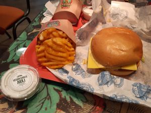 Vegan love (Burger), baked waffles and dip at LEON - Millenium Walkway in Dublin