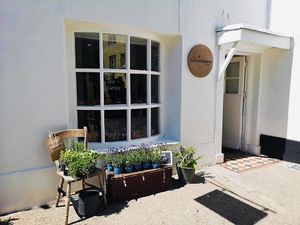 Outside view with herbs and lavender at The GreenHouse in Looe