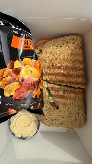 Sandwich with hummus and terra chips  at Driftwood Deli in Munising