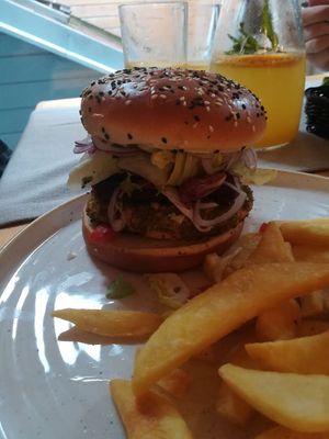 fresh vegan burger and fries at Kącik Zbójnicki in Wisla