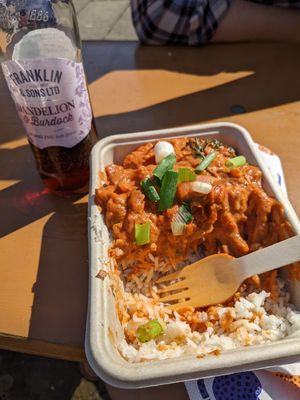 Peanut coconut curry with rice at Icarus and Apollo in Sheffield