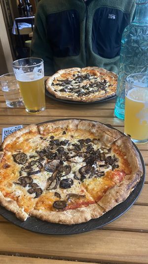 Mushroom pizza with vegan cheese  at The Bear Street Tavern in Banff